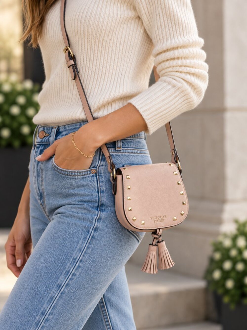Victoria's Secret Pink Studded Saddle Bag